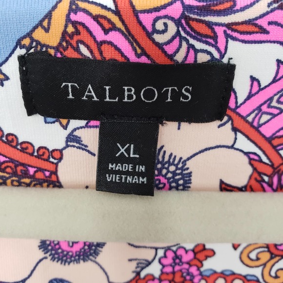 Talbots Island Floral Paisley Dress XL Knot Tie Catalina Cloth Short Sleeve Pink - Picture 4 of 13